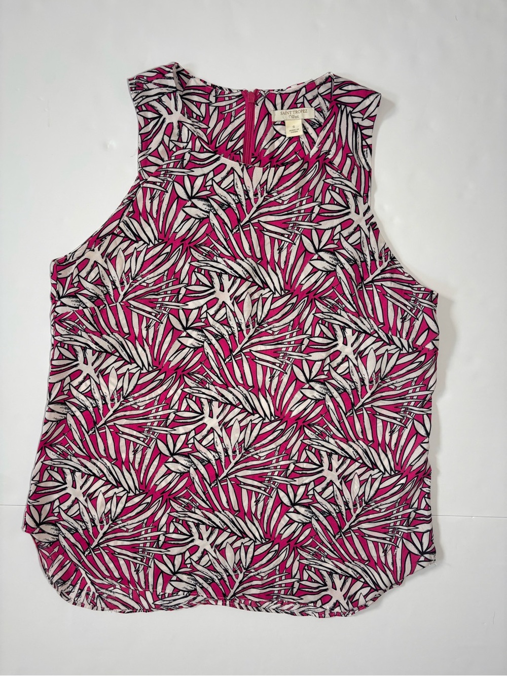 Saint Tropez West Tropical Palm Print Sleeveless Blouse Top Size Small Pink
